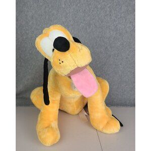 Disney Store Pluto Mickey Mouse Dog Sitting Plush Collar "If Found Please Return